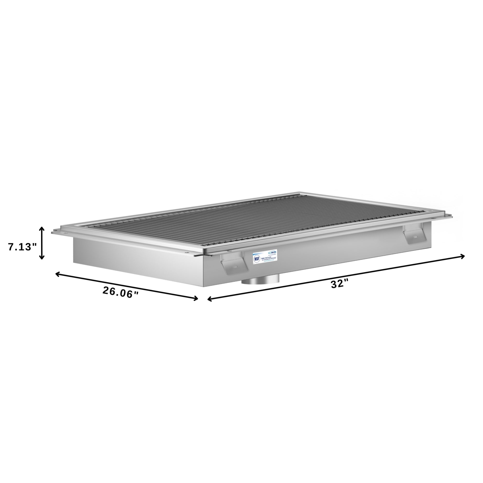 24" x 30" Stainless Steel Floor Trough Drain, 14-Gauge with Subway-Style Grating & Removable Drain Basket, NSF Listed
