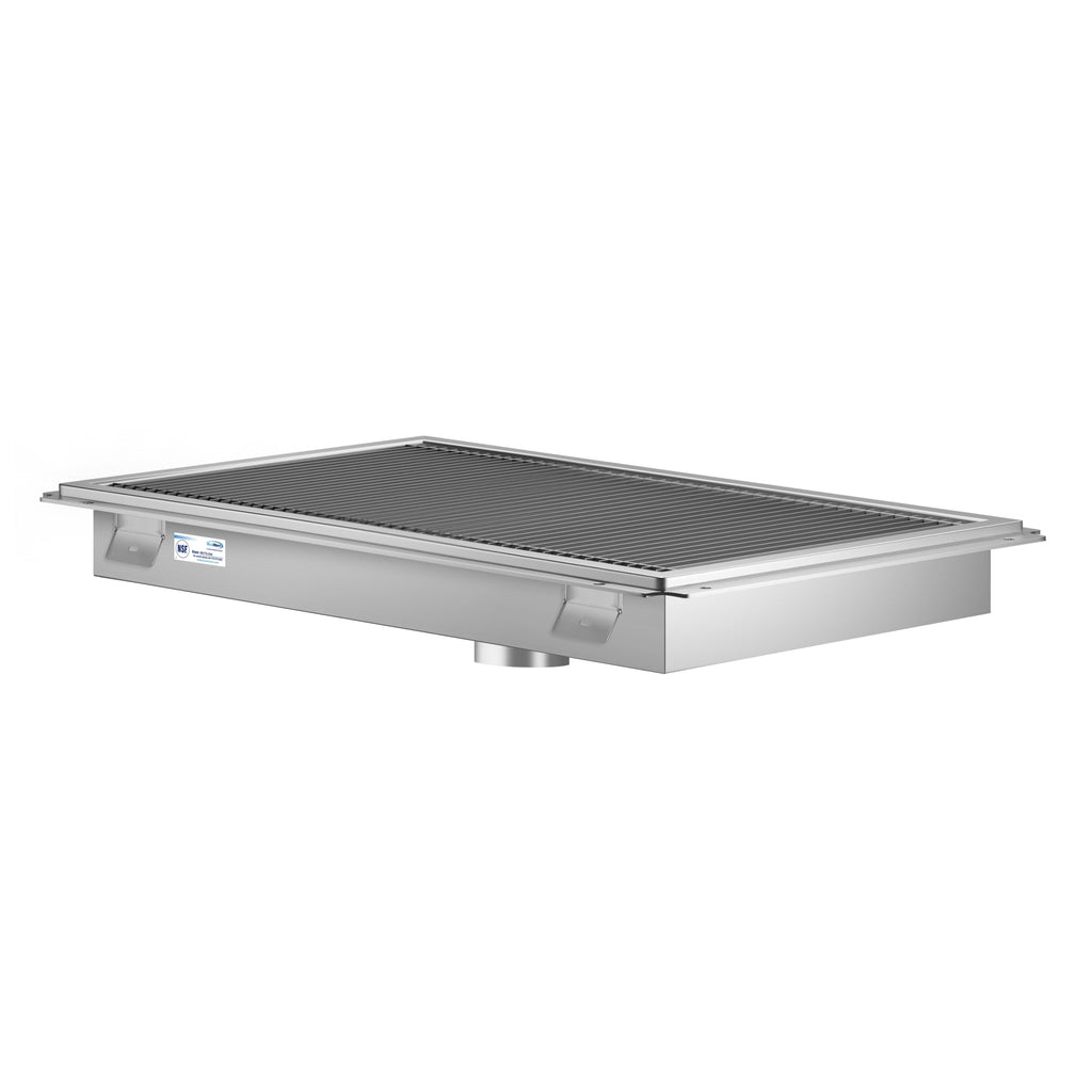 24" x 30" Stainless Steel Floor Trough Drain, 14-Gauge with Subway-Style Grating & Removable Drain Basket, NSF Listed