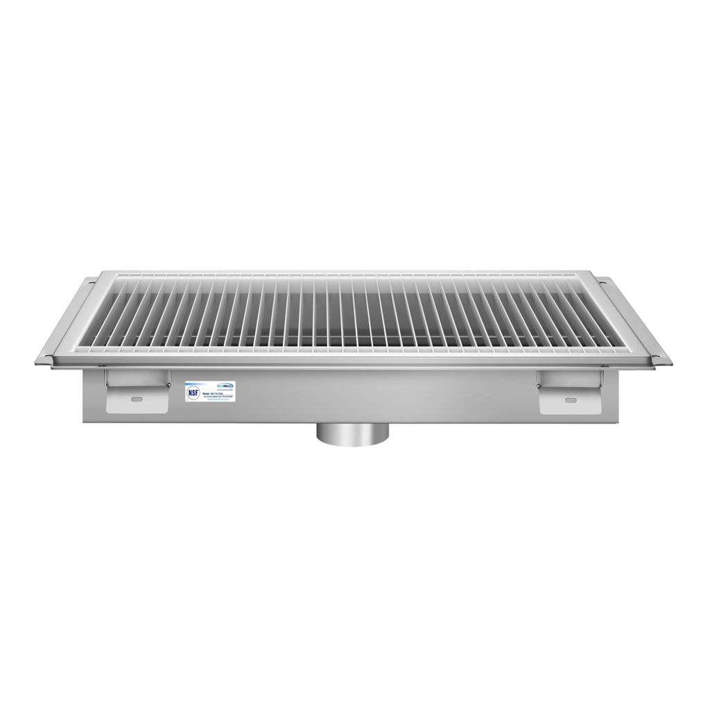 24" x 30" Stainless Steel Floor Trough Drain, 14-Gauge with Subway-Style Grating & Removable Drain Basket, NSF Listed