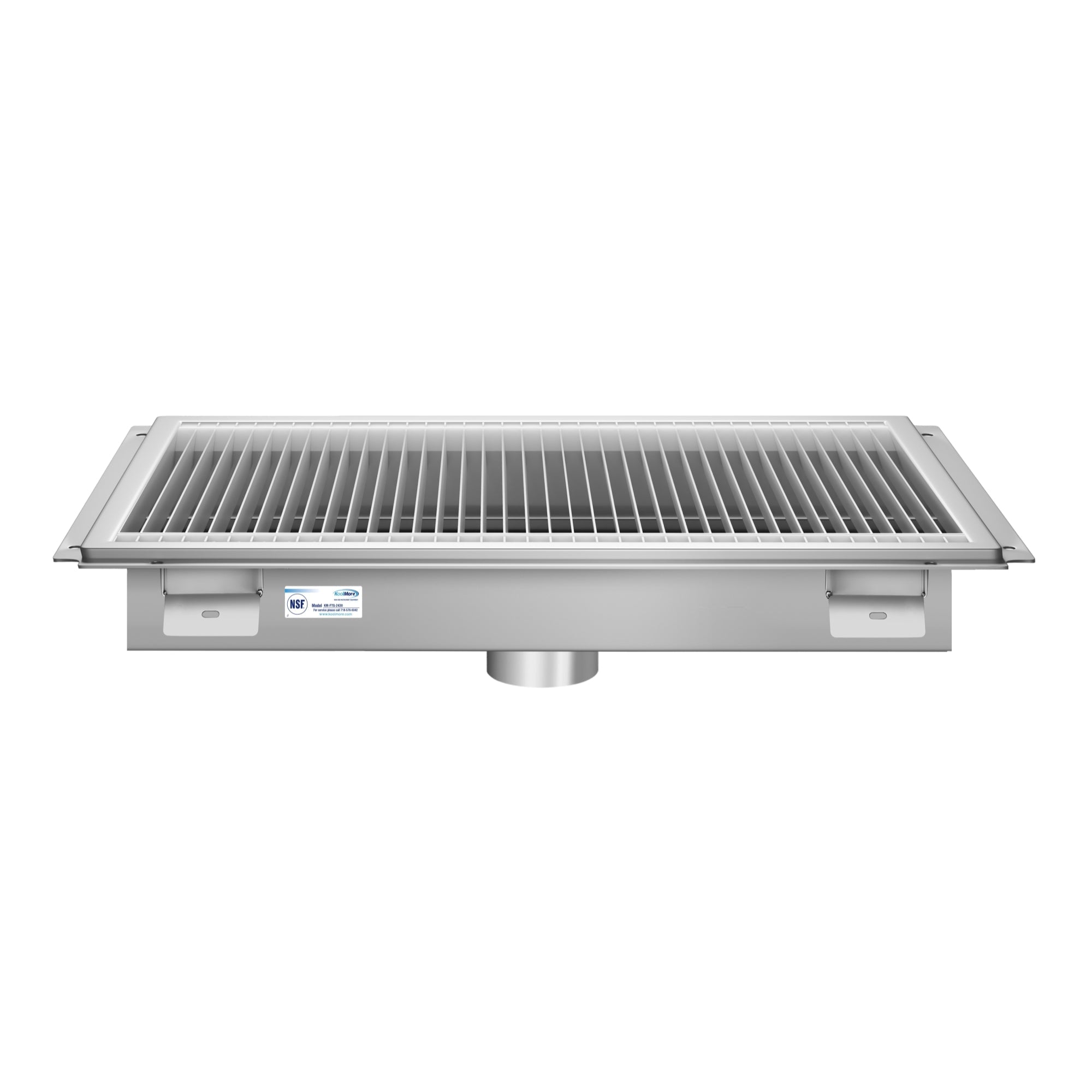 24" x 30" Stainless Steel Floor Trough Drain, 14-Gauge with Subway-Style Grating & Removable Drain Basket, NSF Listed