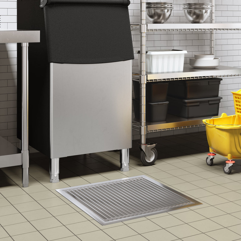 24" x 30" Stainless Steel Floor Trough Drain, 14-Gauge with Subway-Style Grating & Removable Drain Basket, NSF Listed