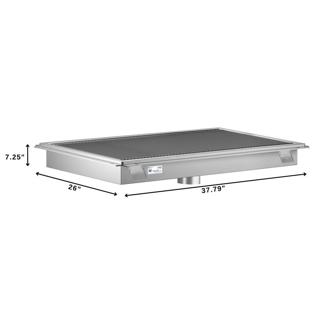 24" x 36" Stainless Steel Floor Trough Drain, 14-Gauge with Subway-Style Grating & Removable Drain Basket, NSF Listed