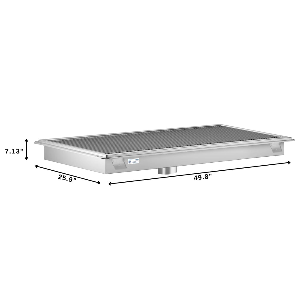 24" x 48" Stainless Steel Floor Trough Drain, 14-Gauge with Subway-Style Grating & Removable Drain Basket, NSF Listed