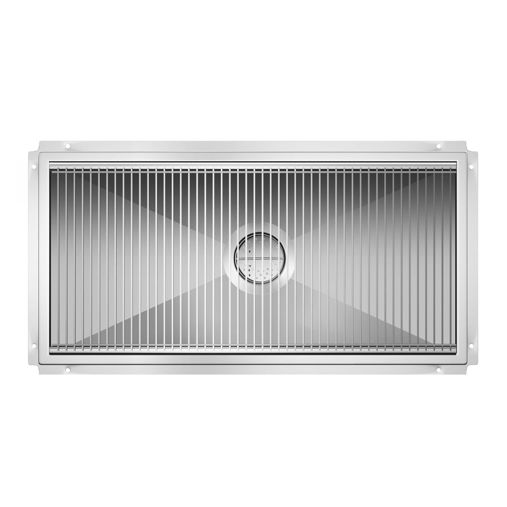 24" x 48" Stainless Steel Floor Trough Drain, 14-Gauge with Subway-Style Grating & Removable Drain Basket, NSF Listed