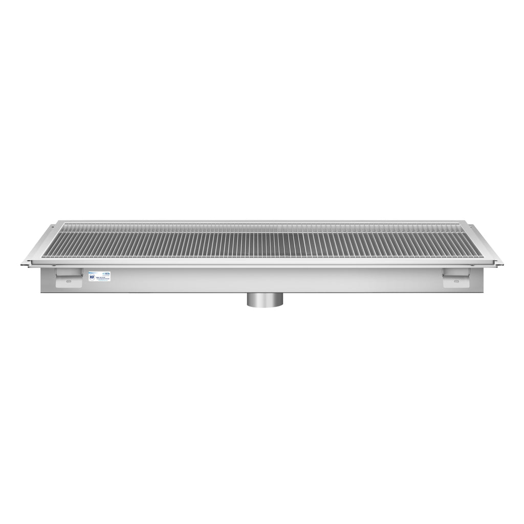 24" x 48" Stainless Steel Floor Trough Drain, 14-Gauge with Subway-Style Grating & Removable Drain Basket, NSF Listed