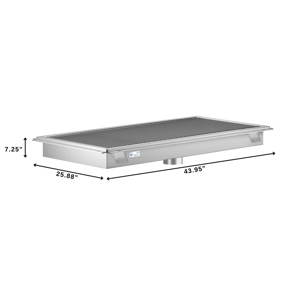 24" x 42" Stainless Steel Floor Trough Drain, 14-Gauge with Subway-Style Grating & Removable Drain Basket, NSF Listed