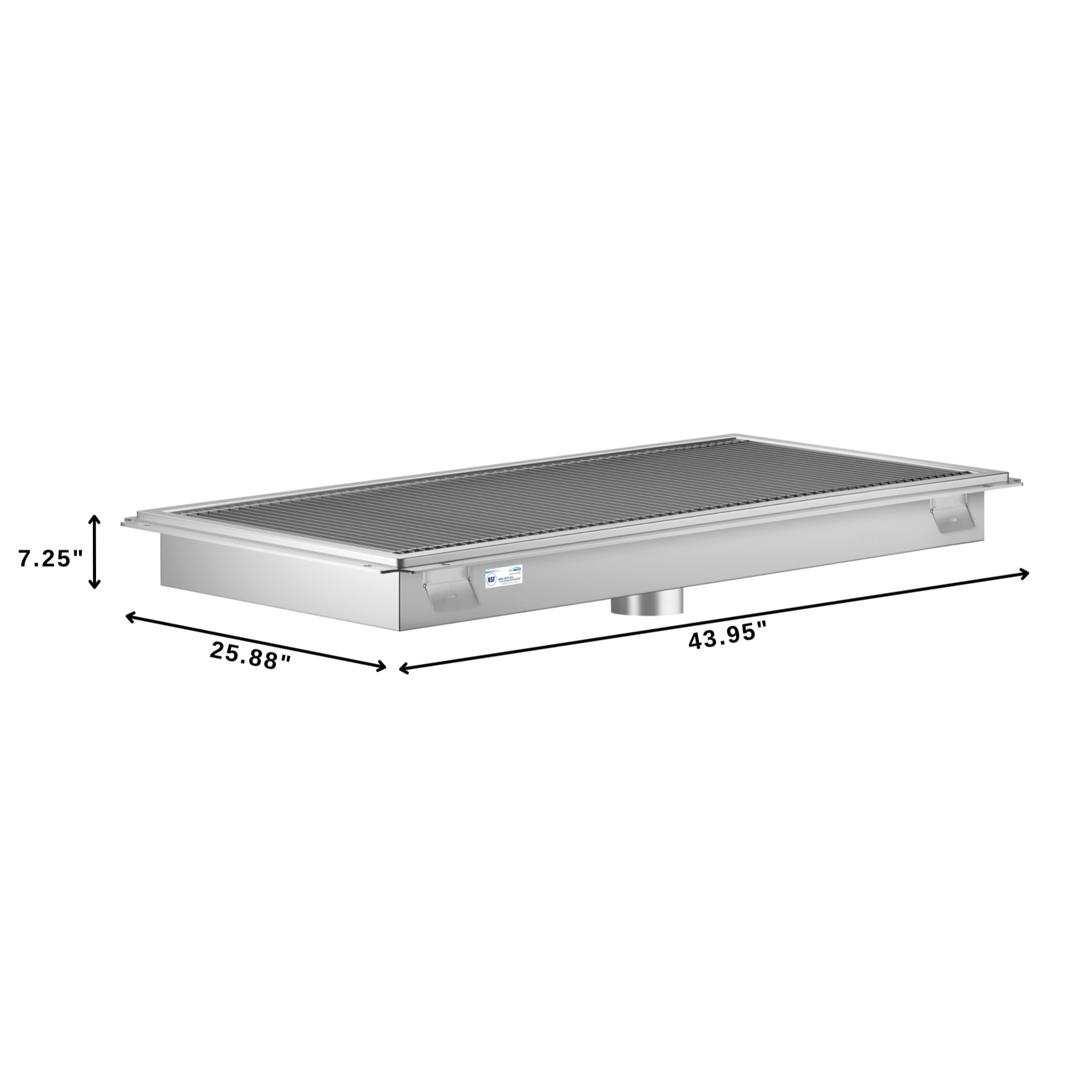 24" x 42" Stainless Steel Floor Trough Drain, 14-Gauge with Subway-Style Grating & Removable Drain Basket, NSF Listed
