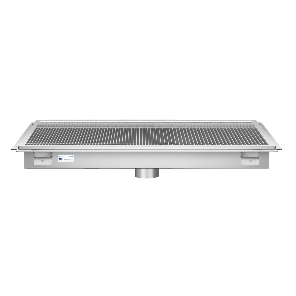 24" x 42" Stainless Steel Floor Trough Drain, 14-Gauge with Subway-Style Grating & Removable Drain Basket, NSF Listed