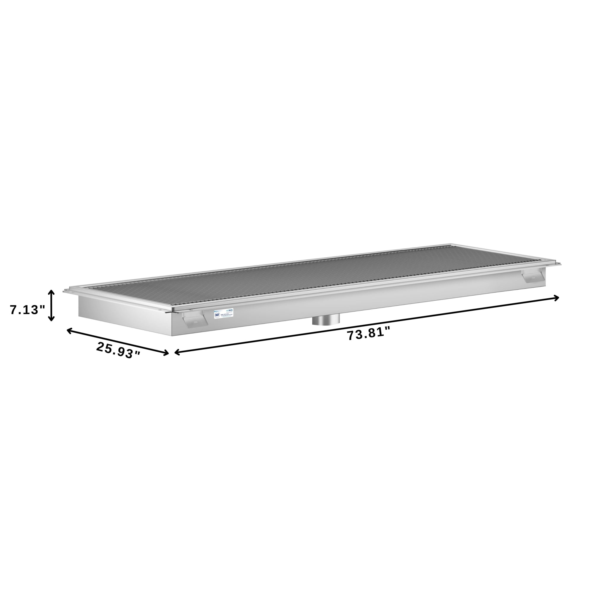 24" x 72" Stainless Steel Floor Trough Drain, 14-Gauge with Subway-Style Grating & Removable Drain Basket, NSF Listed