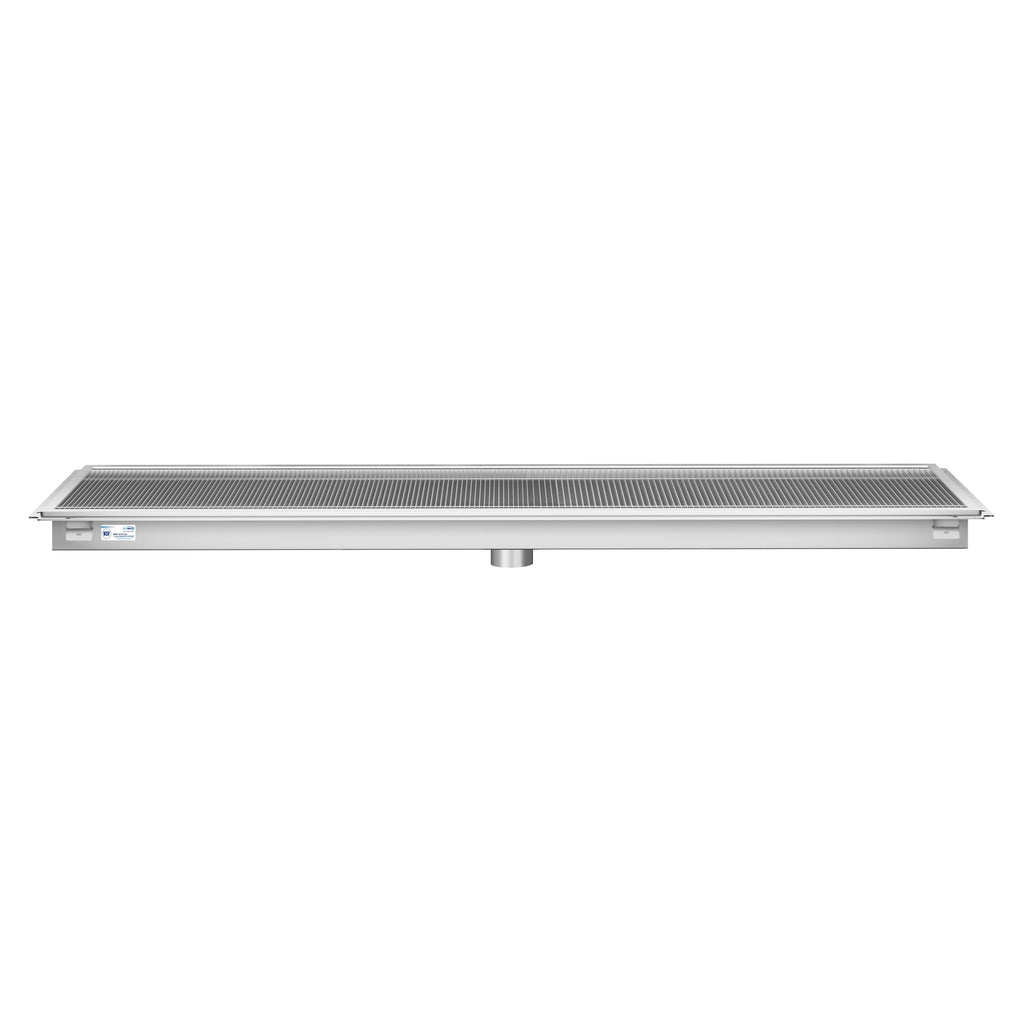 24" x 84" Stainless Steel Floor Trough Drain, 14-Gauge with Subway-Style Grating & Removable Drain Basket, NSF Listed