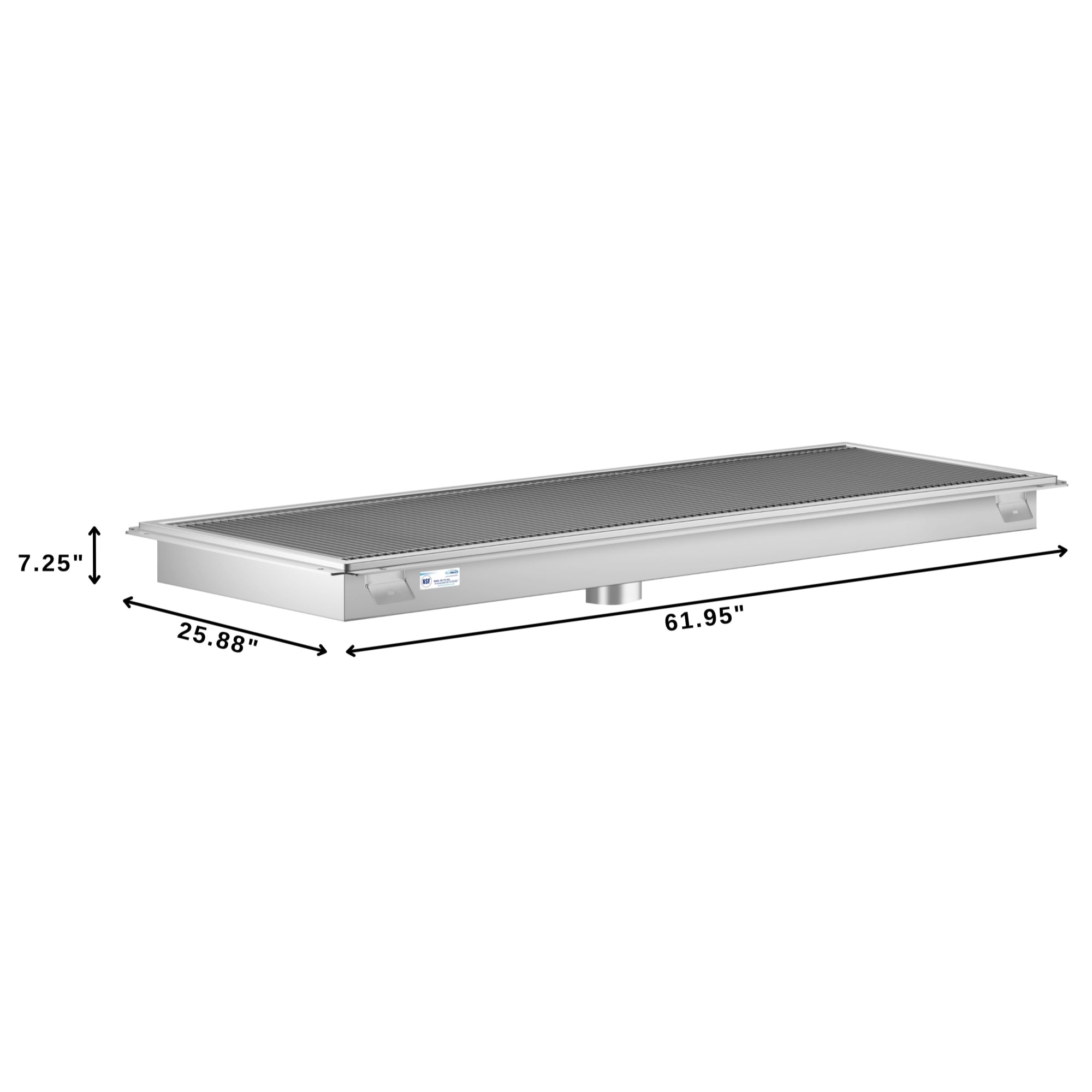 24" x 60" Stainless Steel Floor Trough Drain, 14-Gauge with Subway-Style Grating & Removable Drain Basket, NSF Listed