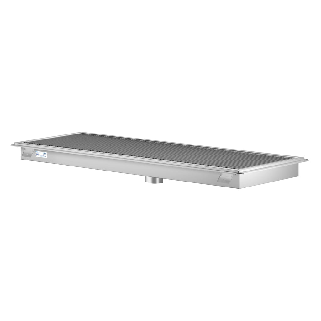 24" x 60" Stainless Steel Floor Trough Drain, 14-Gauge with Subway-Style Grating & Removable Drain Basket, NSF Listed