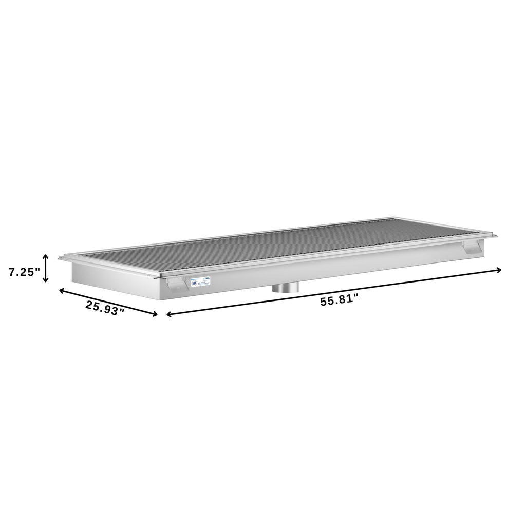 24" x 54" Stainless Steel Floor Trough Drain, 14-Gauge with Subway-Style Grating & Removable Drain Basket, NSF Listed