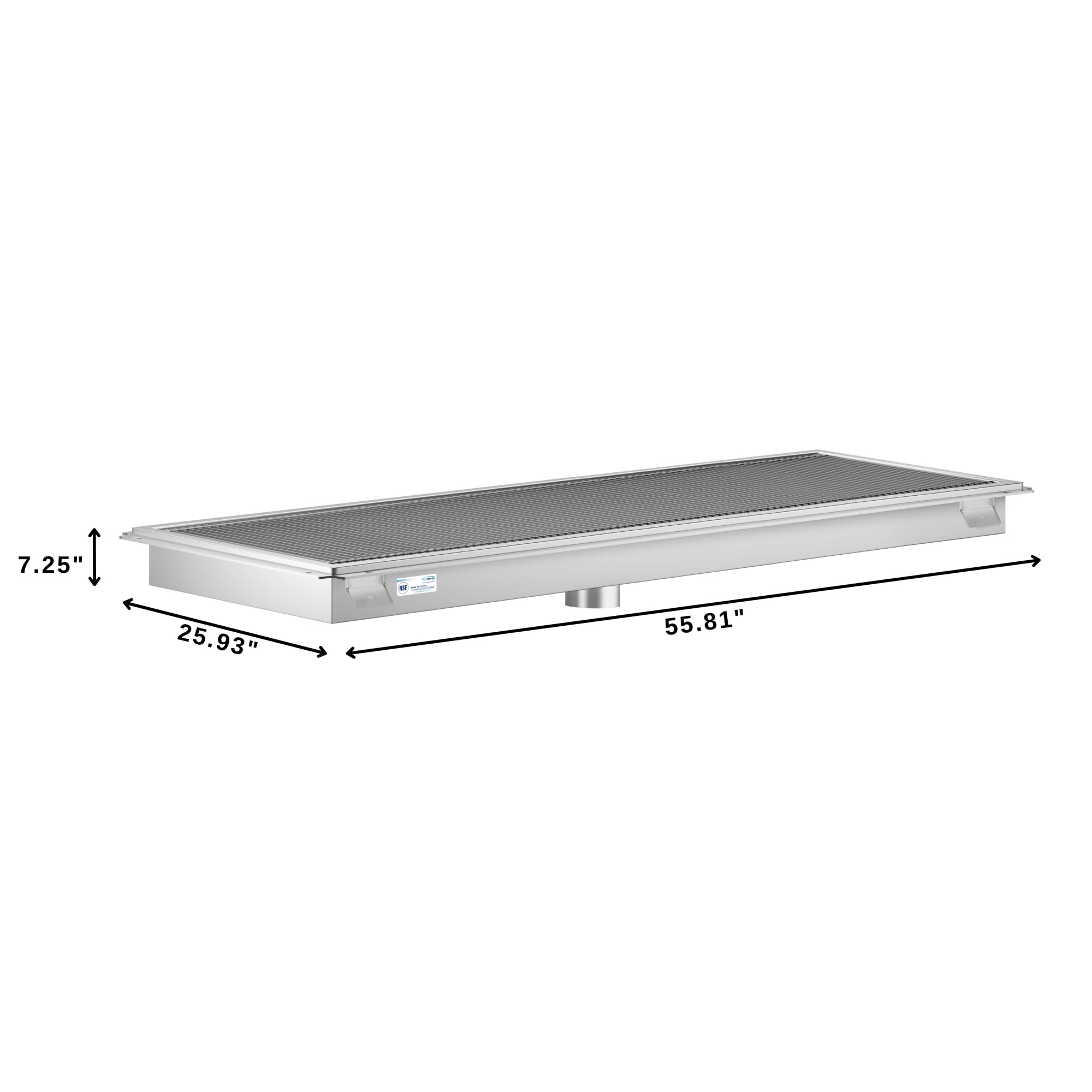 24" x 54" Stainless Steel Floor Trough Drain, 14-Gauge with Subway-Style Grating & Removable Drain Basket, NSF Listed