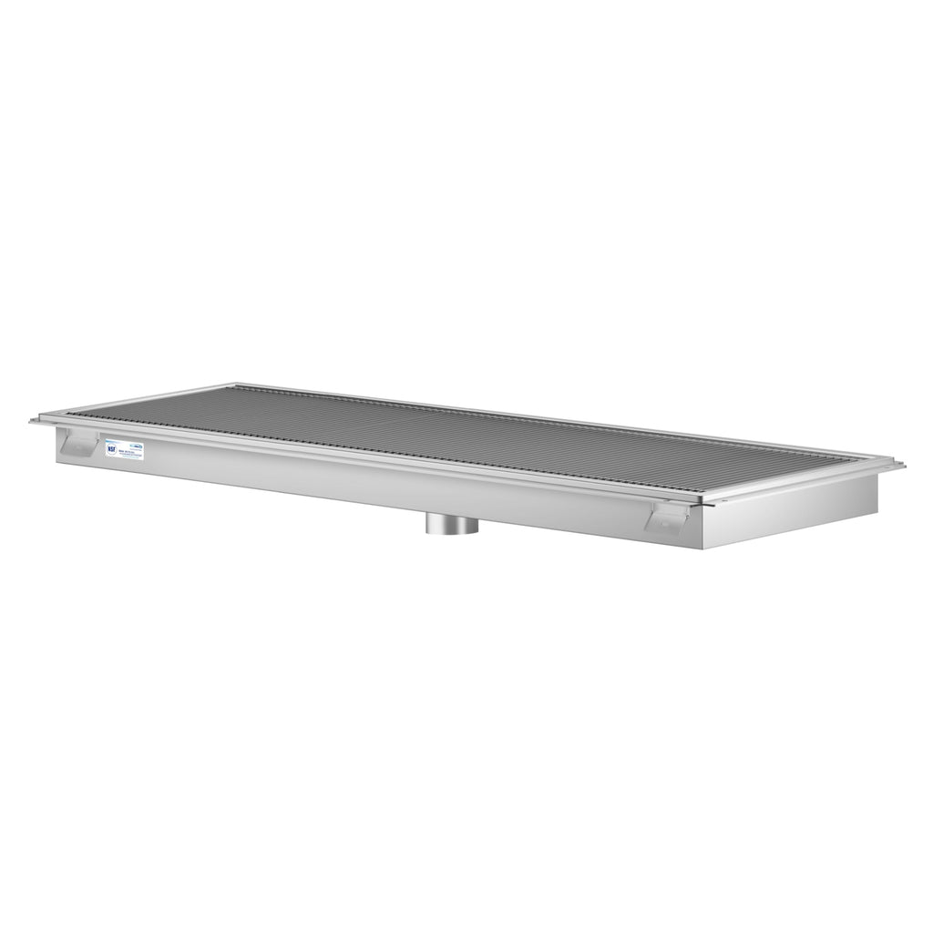 24" x 54" Stainless Steel Floor Trough Drain, 14-Gauge with Subway-Style Grating & Removable Drain Basket, NSF Listed