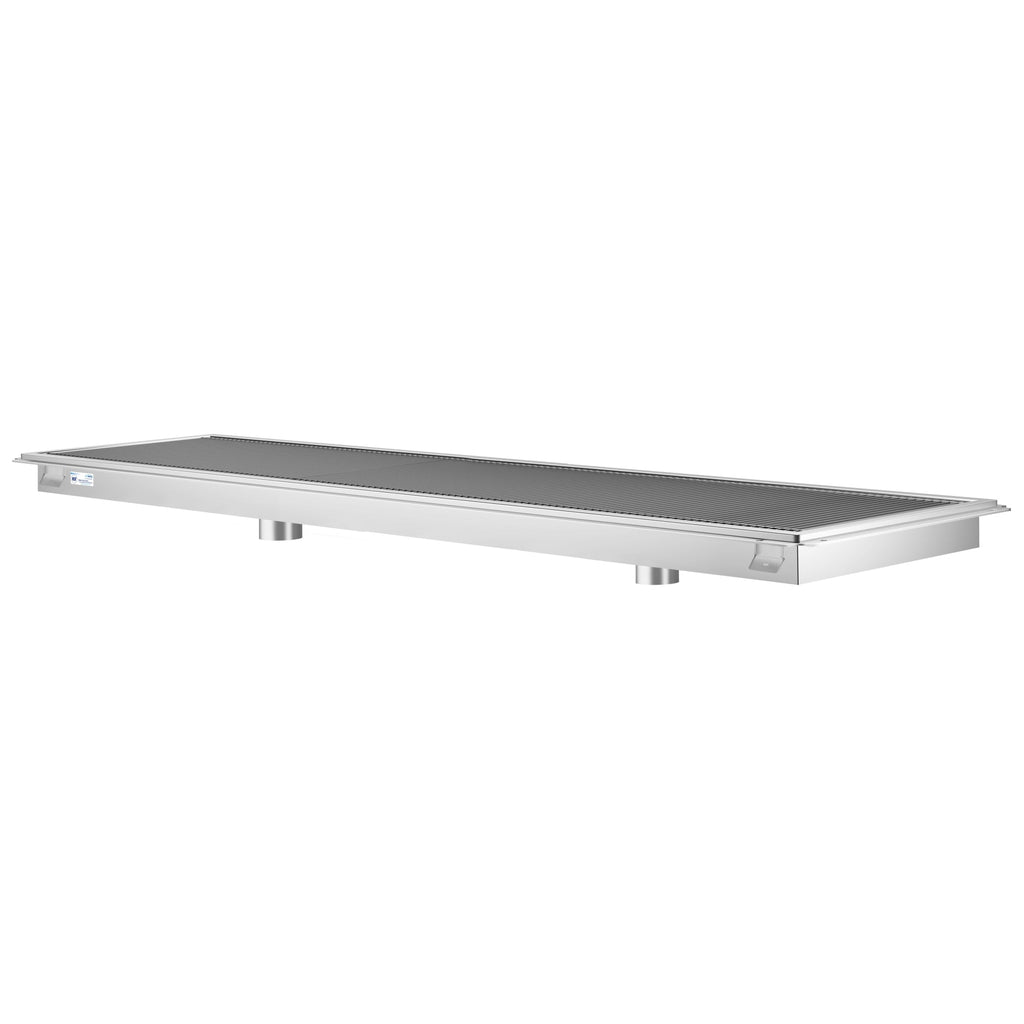 24" x 108" Stainless Steel Floor Trough Drain, 14-Gauge with Subway-Style Grating & Removable Drain Basket, NSF Listed