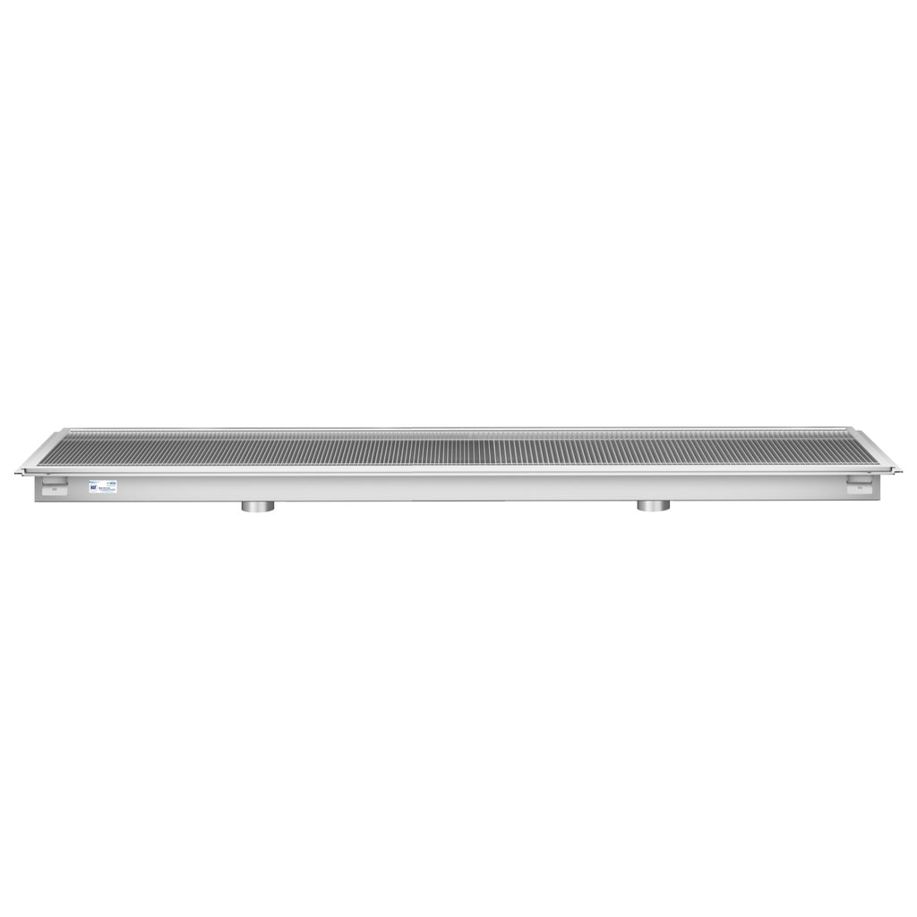 24" x 96" Stainless Steel Floor Trough Drain, 14-Gauge with Subway-Style Grating & Removable Drain Basket, NSF Listed