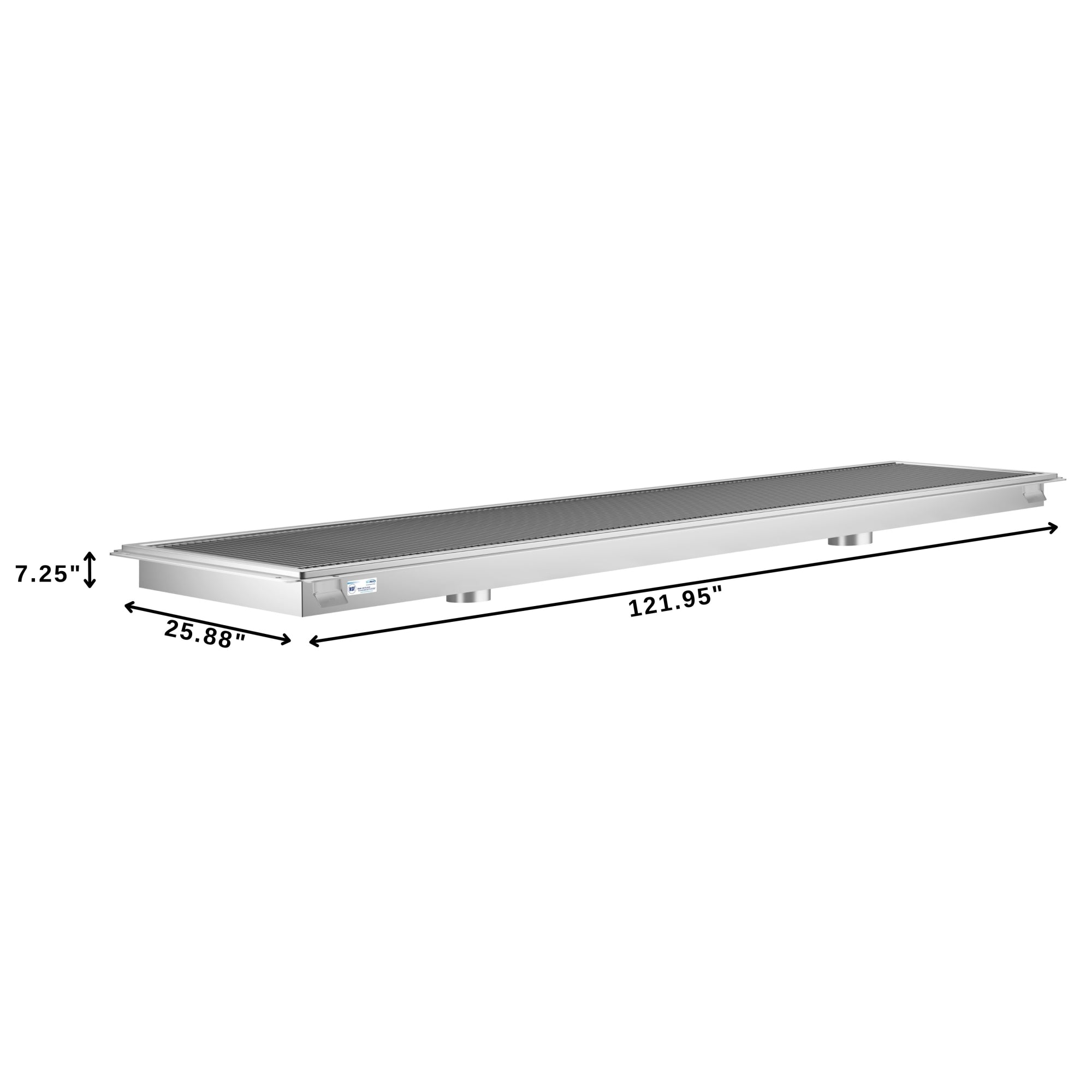 24" x 120" Stainless Steel Floor Trough Drain, 14-Gauge with Subway-Style Grating & Removable Drain Basket, NSF Listed