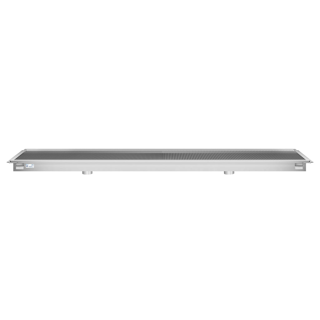 24" x 120" Stainless Steel Floor Trough Drain, 14-Gauge with Subway-Style Grating & Removable Drain Basket, NSF Listed