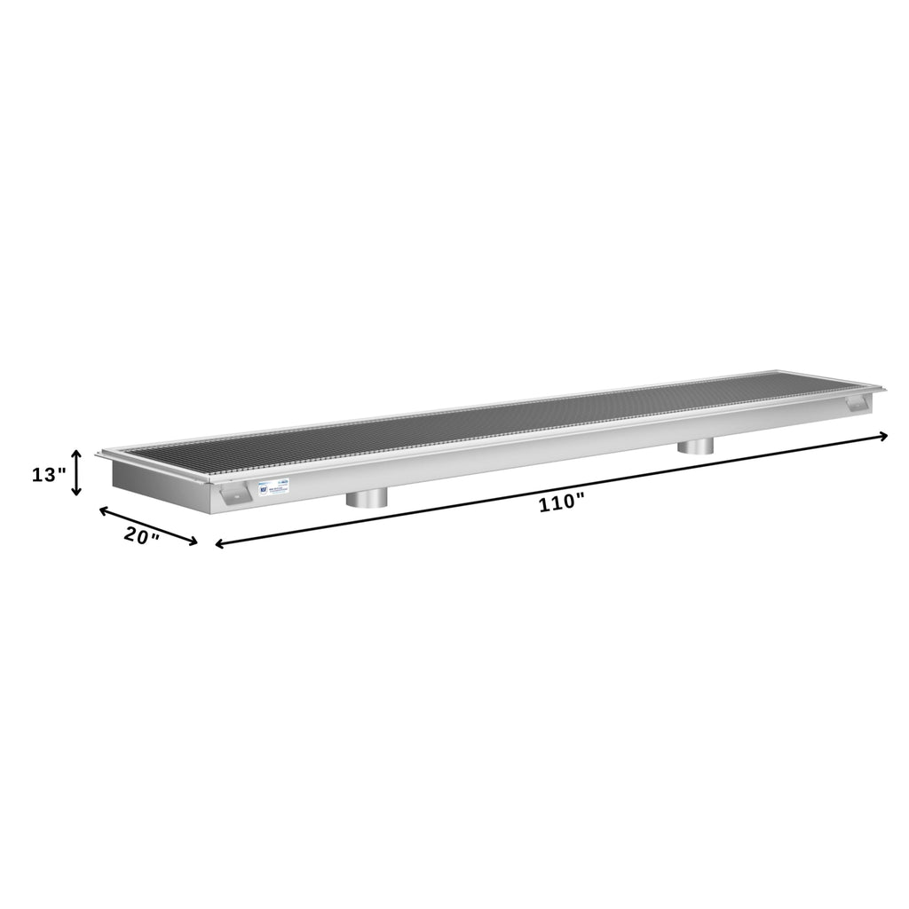 18" x 108" Stainless Steel Floor Trough Drain, 14-Gauge with Subway-Style Grating & Removable Drain Basket, NSF Listed