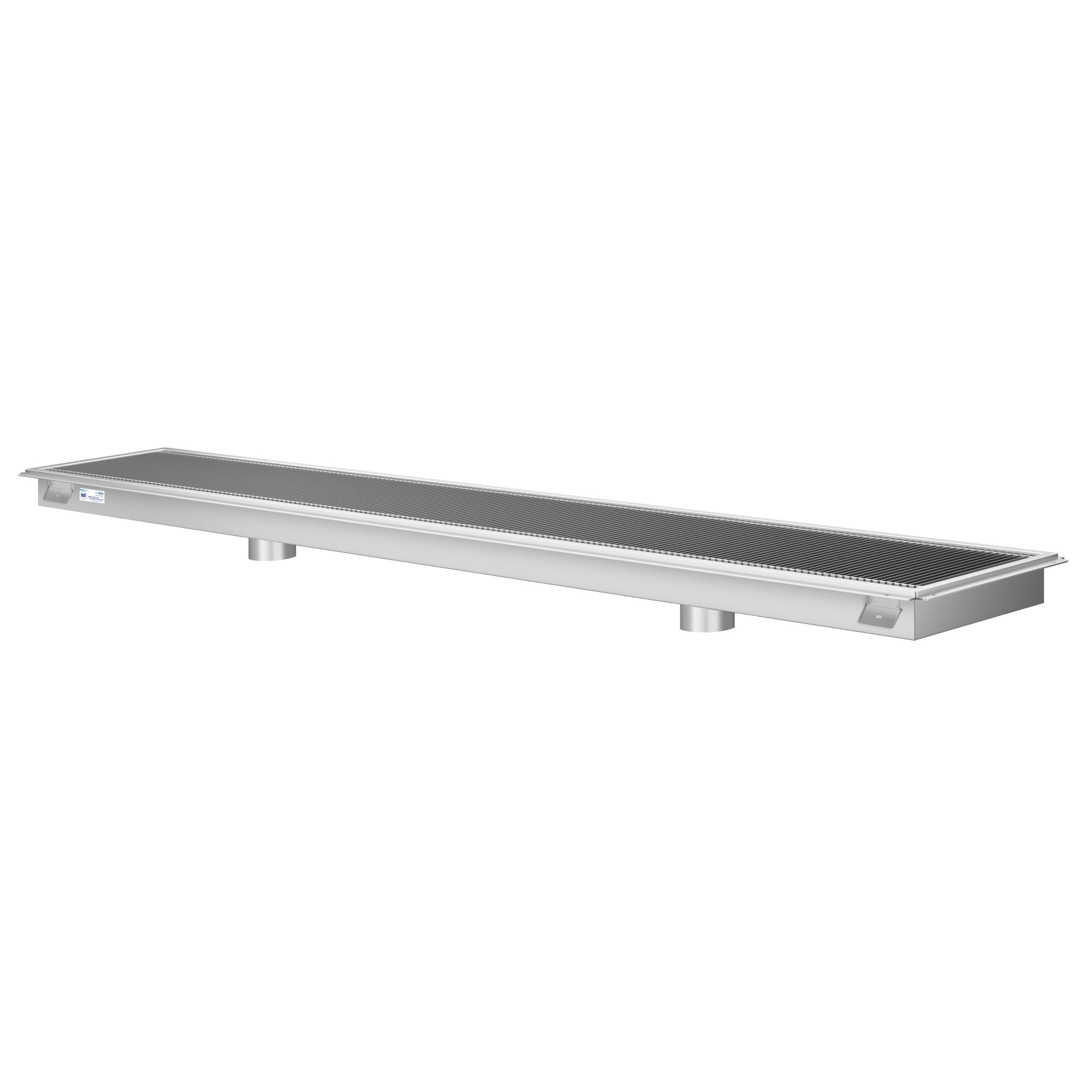 18" x 108" Stainless Steel Floor Trough Drain, 14-Gauge with Subway-Style Grating & Removable Drain Basket, NSF Listed