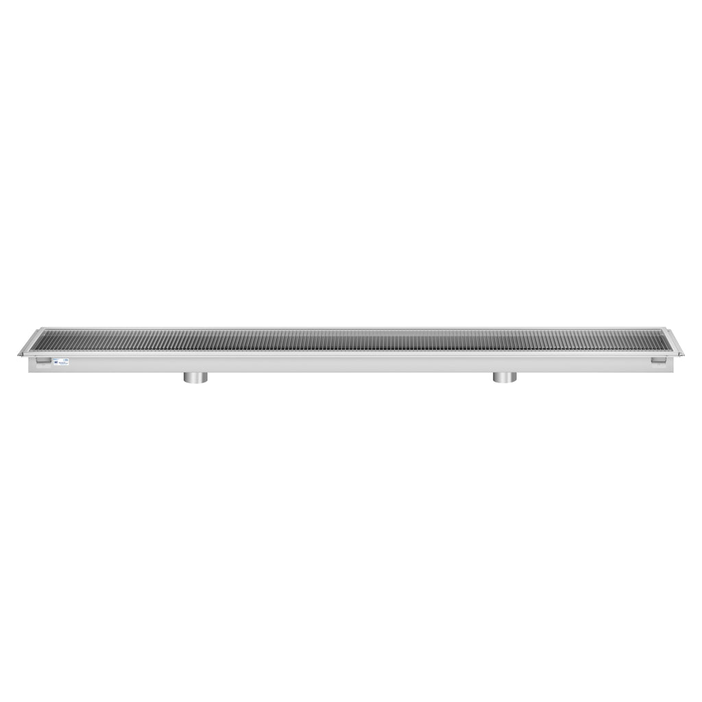 18" x 108" Stainless Steel Floor Trough Drain, 14-Gauge with Subway-Style Grating & Removable Drain Basket, NSF Listed