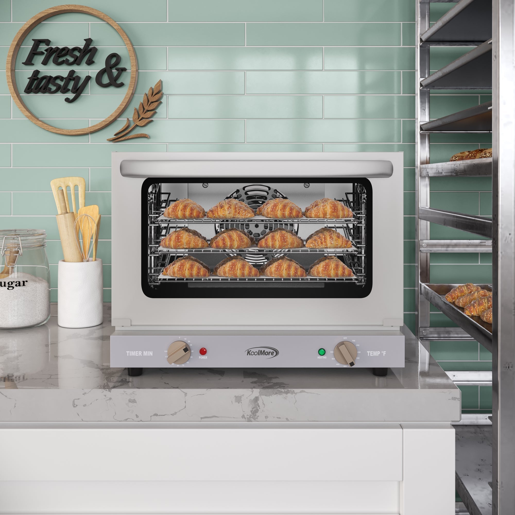 19 in. Countertop Convection Oven for Quarter-Size Pans with 3 Racks 1440W of Power in Stainless-Steel, 0.8 cu. ft.