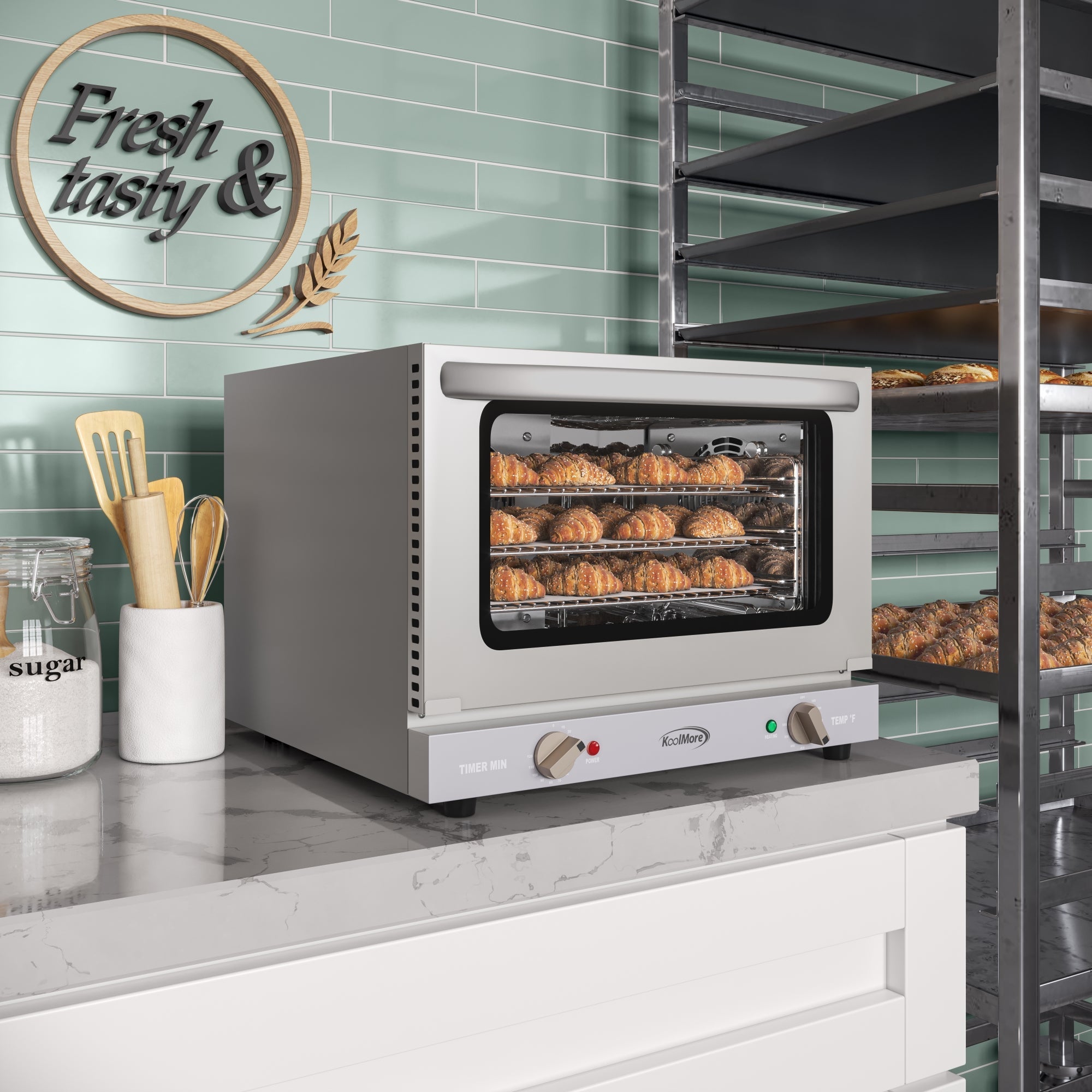 19 in. Countertop Convection Oven for Quarter-Size Pans with 3 Racks 1440W of Power in Stainless-Steel, 0.8 cu. ft.