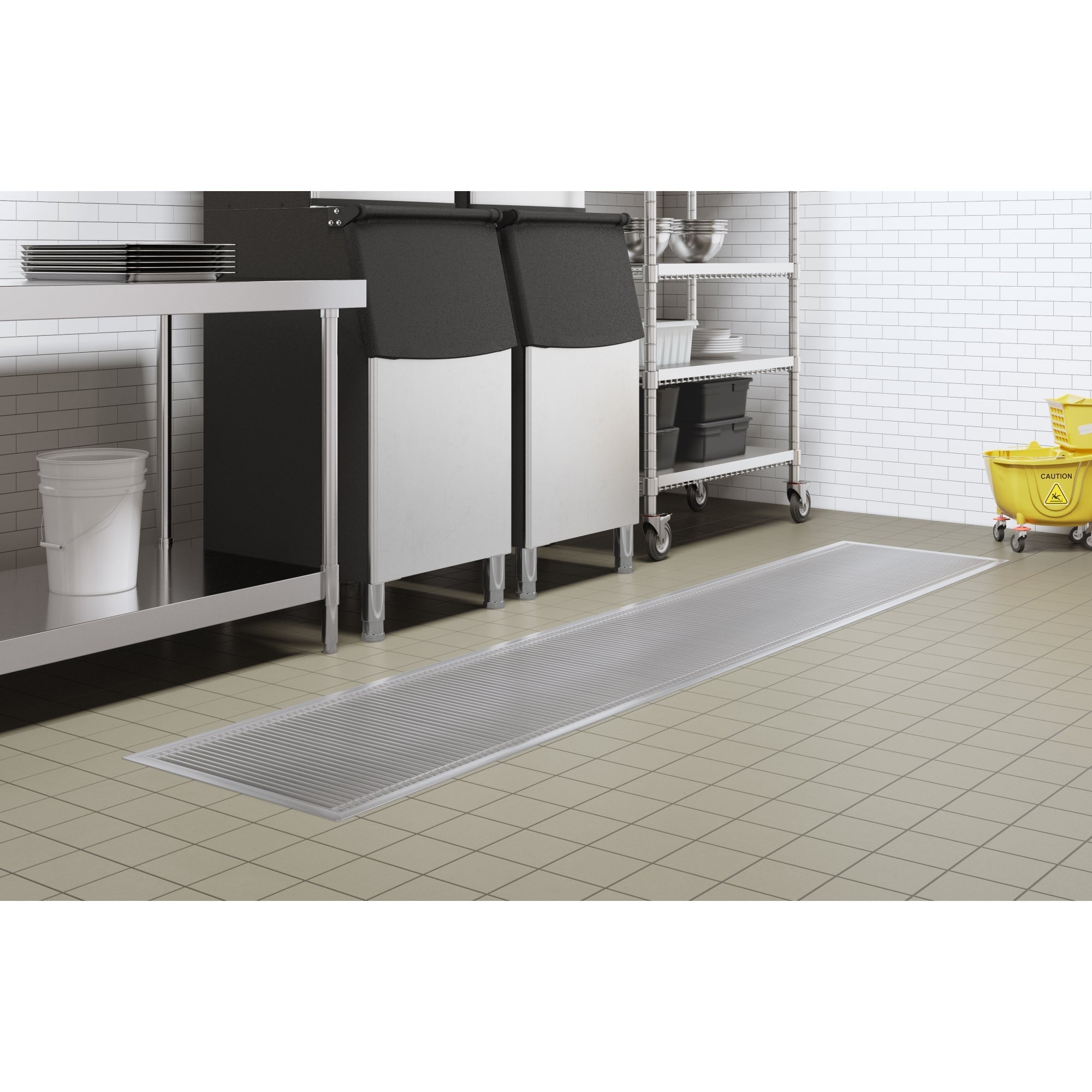 24" x 96" Stainless Steel Floor Trough Drain, 14-Gauge with Subway-Style Grating & Removable Drain Basket, NSF Listed