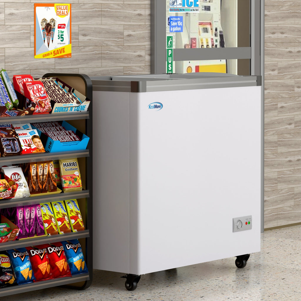 33 in. Flat Top Ice Cream Display Freezer, 7 cu. ft. Capacity in White - Wrap