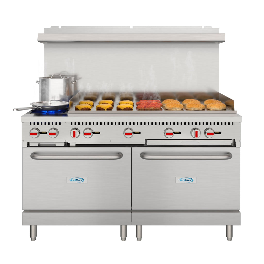 60 in. Dual Oven Commercial Range with 48 in. Griddle and 2 Burners in Stainless-Steel