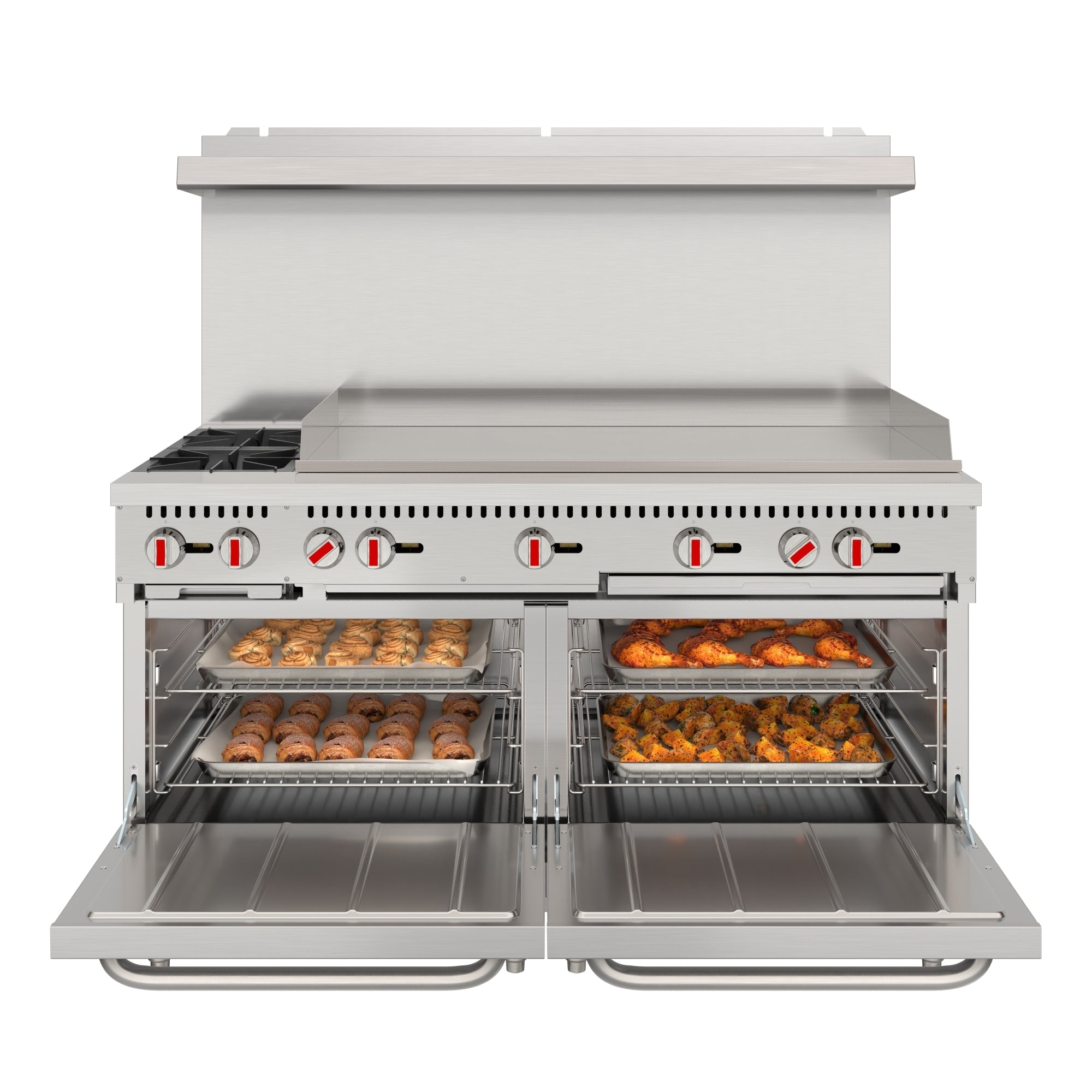 60 in. Dual Oven Commercial Range with 48 in. Griddle and 2 Burners in Stainless-Steel