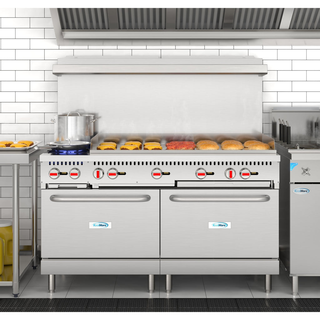 60 in. Dual Oven Commercial Range with 48 in. Griddle and 2 Burners in Stainless-Steel