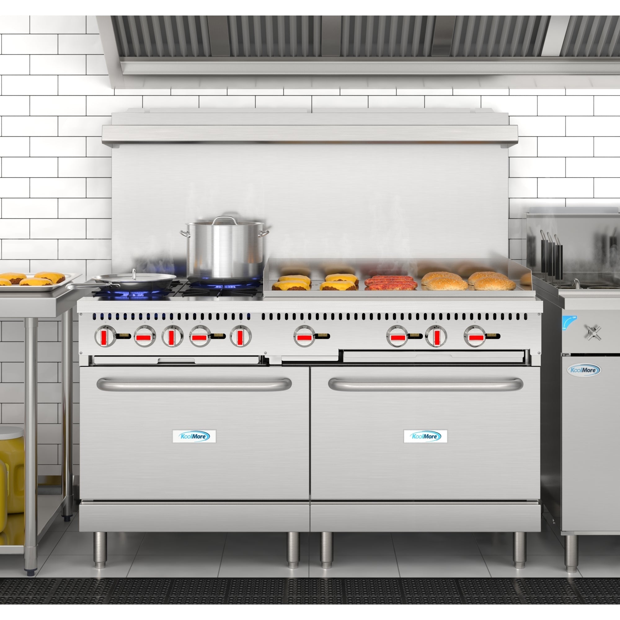 60 in. Commercial Natural Gas Range – 4 Burners, 36 in. Griddle, 2 Standard Ovens in Stainless-Steel