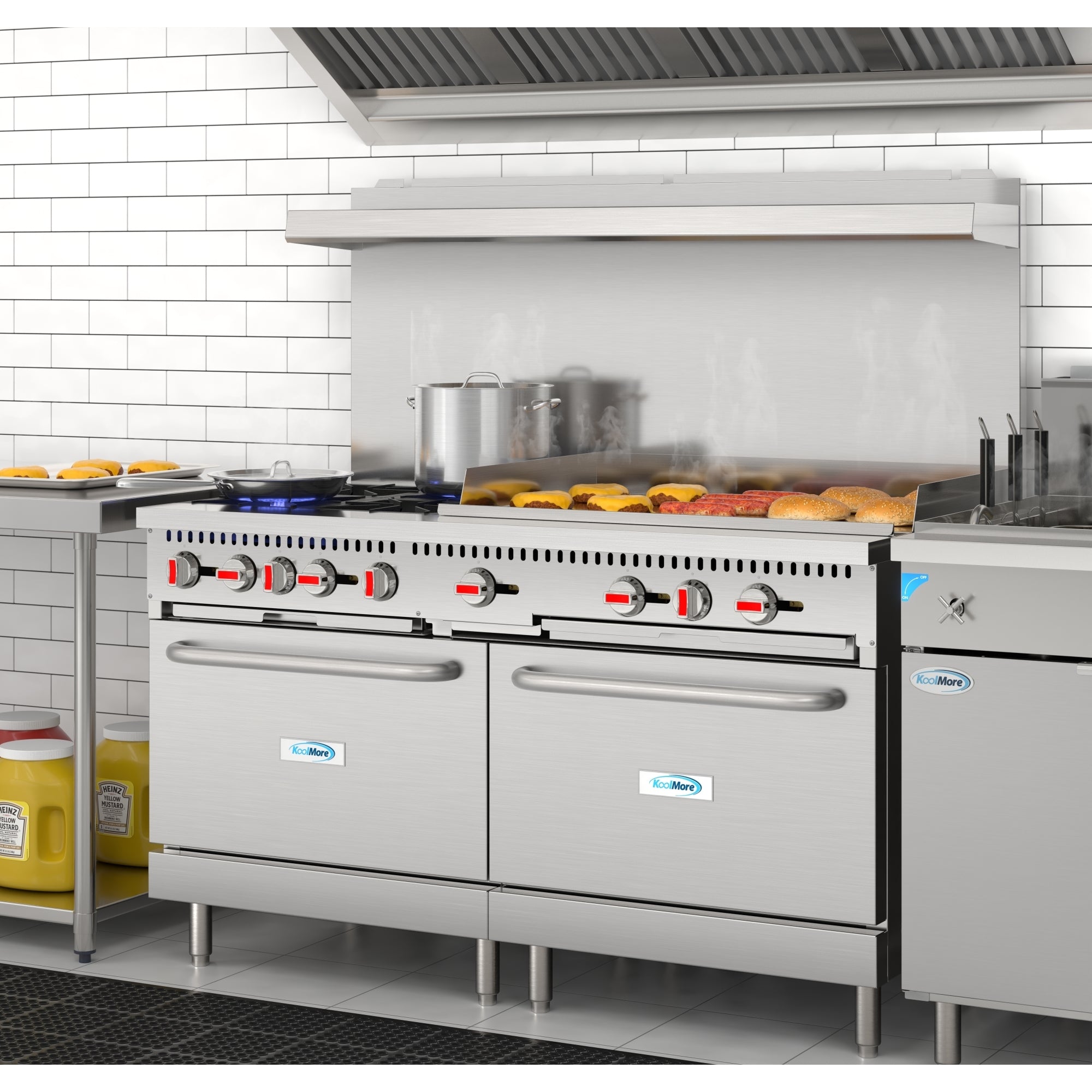 60 in. Commercial Natural Gas Range – 4 Burners, 36 in. Griddle, 2 Standard Ovens in Stainless-Steel