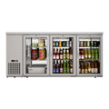 72 in. Commercial Three Glass Door Back Bar Cooler Refrigerator with Side Condenser and Compressor, LED Lighting, 18 Cu. Ft Capacity in Stainless-Steel