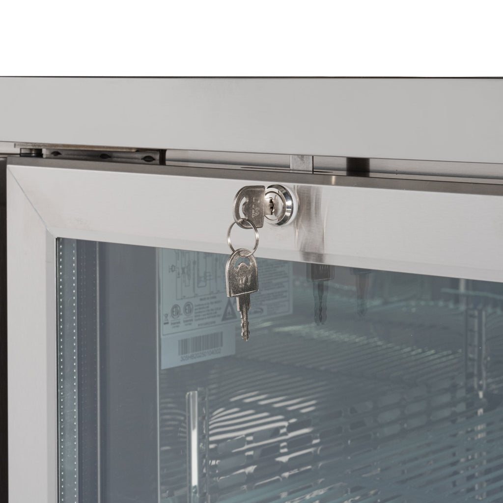 47 in. Commercial Two Glass Door Back Bar Cooler Refrigerator with Side Condenser and Compressor, LED Lighting, 11 Cu. Ft Capacity in Stainless-Steel