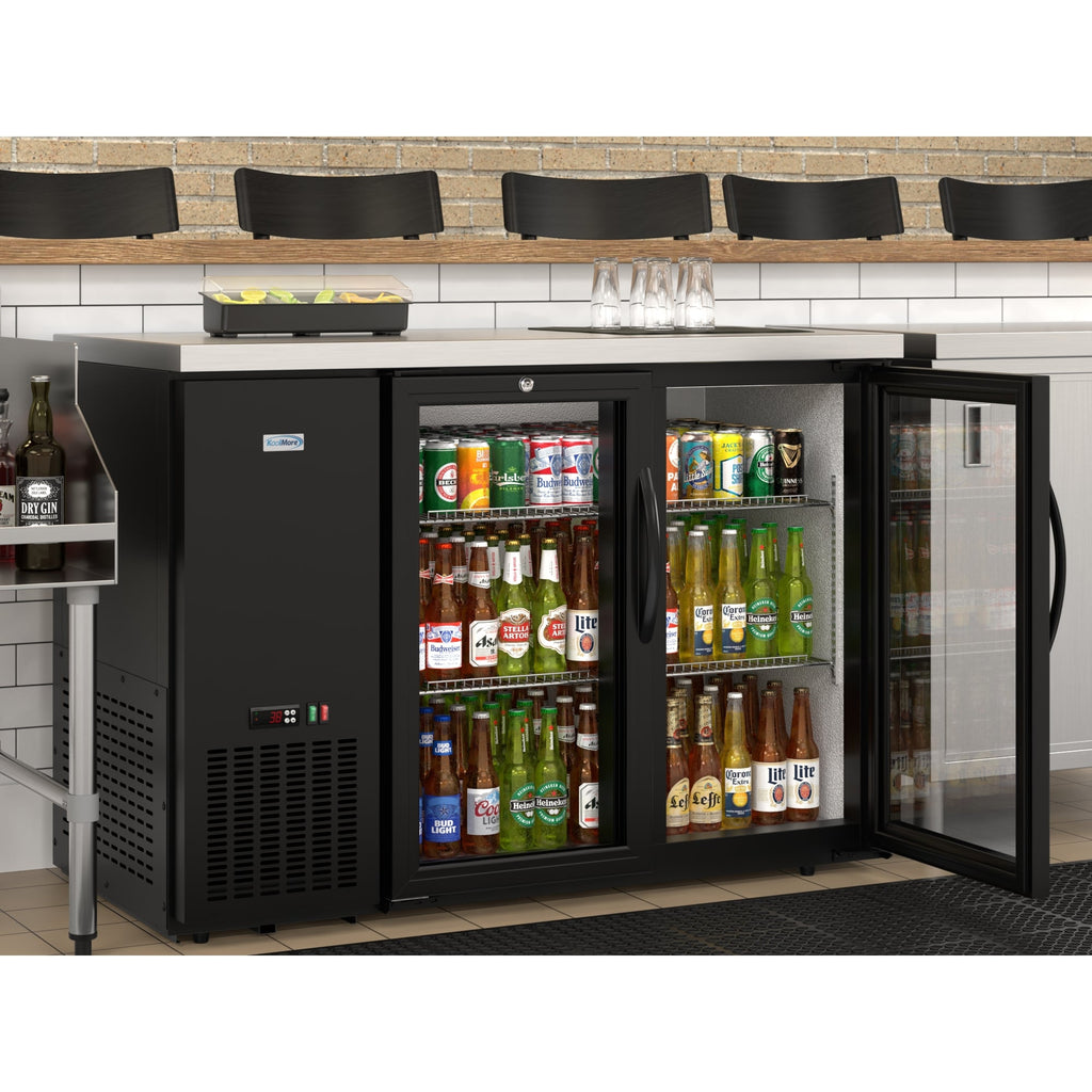 47 in. Commercial Two Glass Door Back Bar Cooler Refrigerator with Side Condenser and Compressor, LED Lighting, 11 Cu. Ft Capacity in Black
