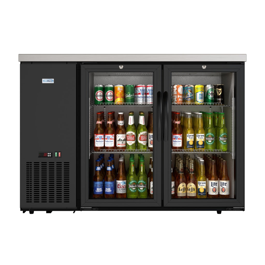 47 in. Commercial Two Glass Door Back Bar Cooler Refrigerator with Side Condenser and Compressor, LED Lighting, 11 Cu. Ft Capacity in Black