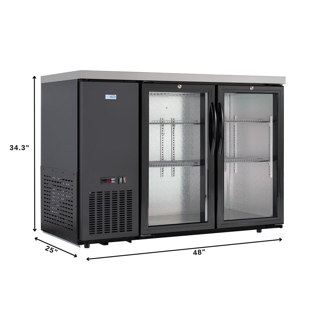 47 in. Commercial Two Glass Door Back Bar Cooler Refrigerator with Side Condenser and Compressor, LED Lighting, 11 Cu. Ft Capacity in Black