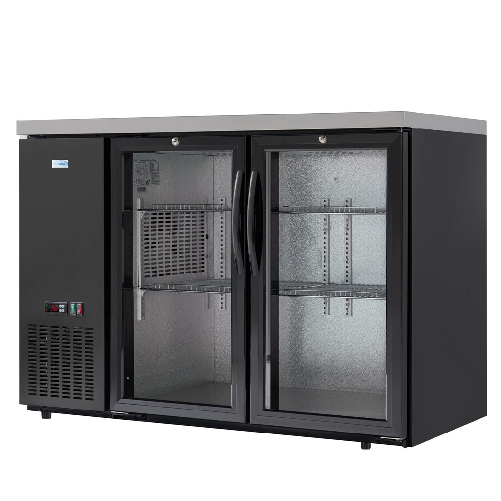 47 in. Commercial Two Glass Door Back Bar Cooler Refrigerator with Side Condenser and Compressor, LED Lighting, 11 Cu. Ft Capacity in Black