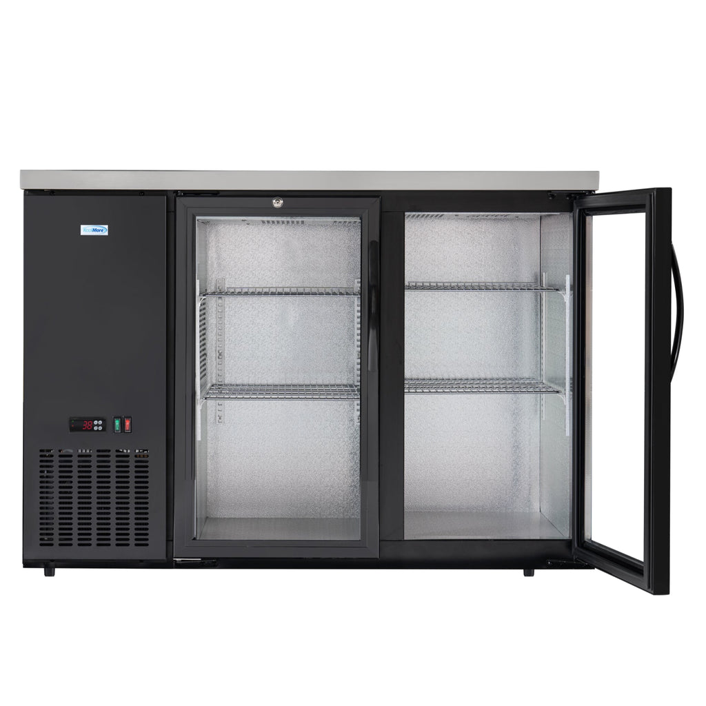 47 in. Commercial Two Glass Door Back Bar Cooler Refrigerator with Side Condenser and Compressor, LED Lighting, 11 Cu. Ft Capacity in Black