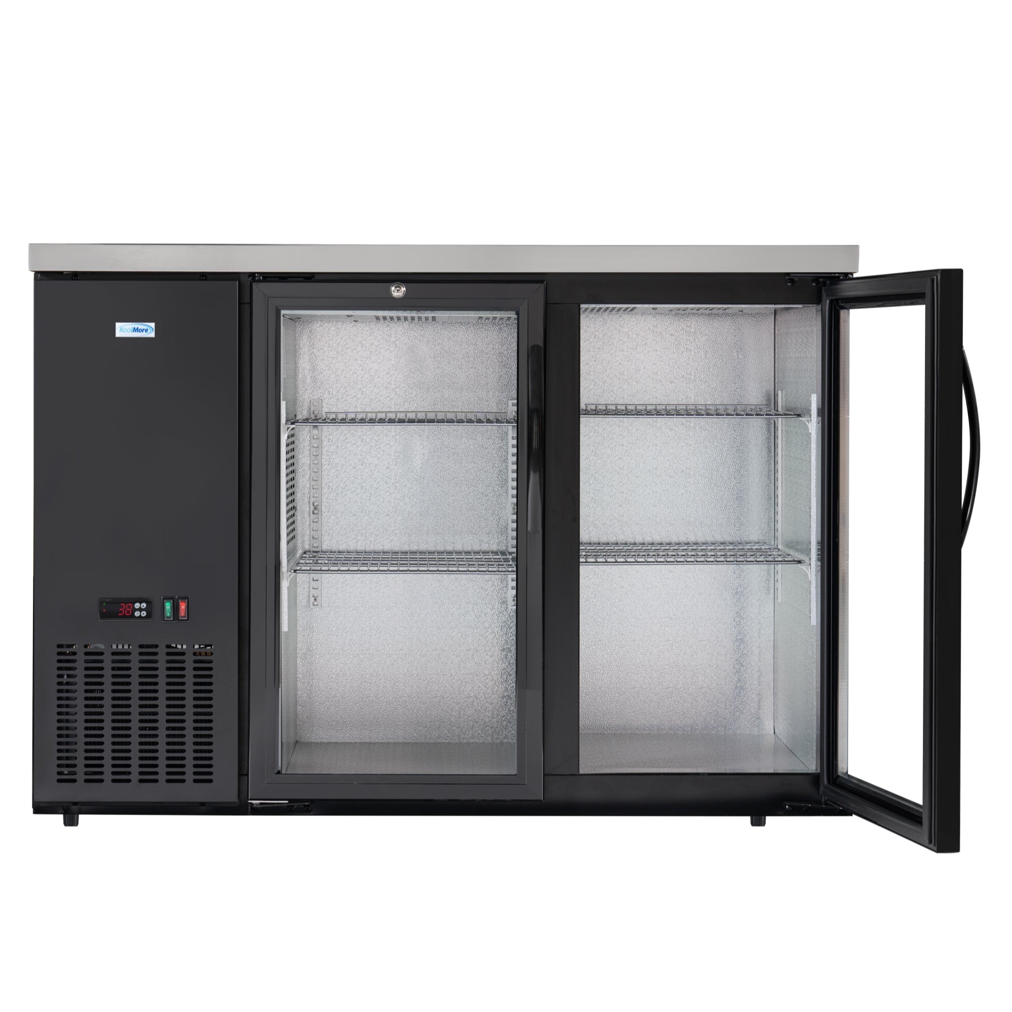 47 in. Commercial Two Glass Door Back Bar Cooler Refrigerator with Side Condenser and Compressor, LED Lighting, 11 Cu. Ft Capacity in Black
