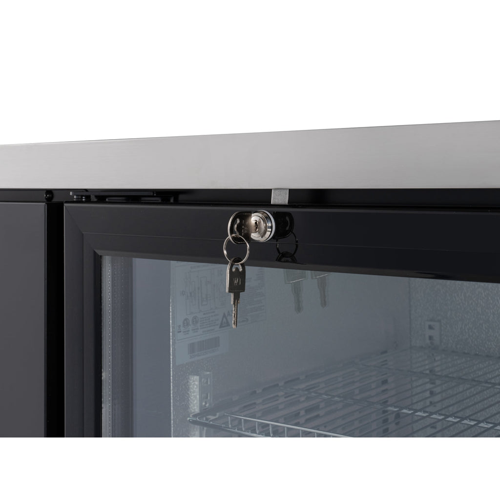 47 in. Commercial Two Glass Door Back Bar Cooler Refrigerator with Side Condenser and Compressor, LED Lighting, 11 Cu. Ft Capacity in Black