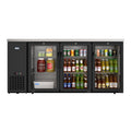 72 in. Commercial Three Glass Door Back Bar Cooler Refrigerator with Side Condenser and Compressor, LED Lighting, 18 Cu. Ft Capacity in Black
