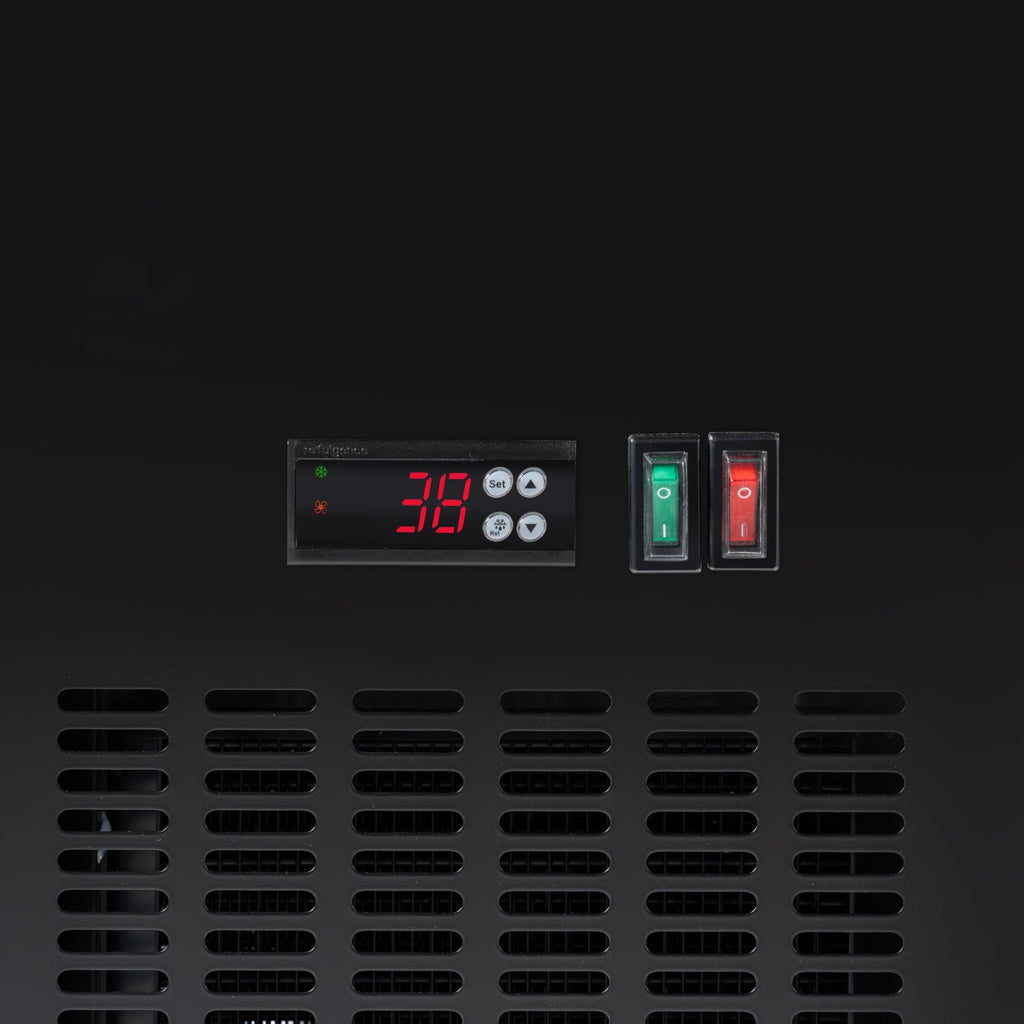 72 in. Commercial Three Glass Door Back Bar Cooler Refrigerator with Side Condenser and Compressor, LED Lighting, 18 Cu. Ft Capacity in Black