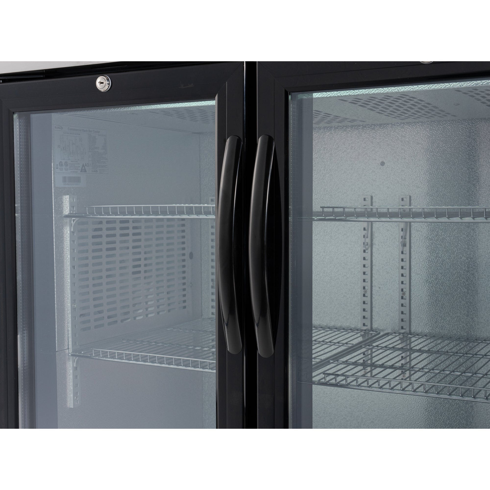 72 in. Commercial Three Glass Door Back Bar Cooler Refrigerator with Side Condenser and Compressor, LED Lighting, 18 Cu. Ft Capacity in Black