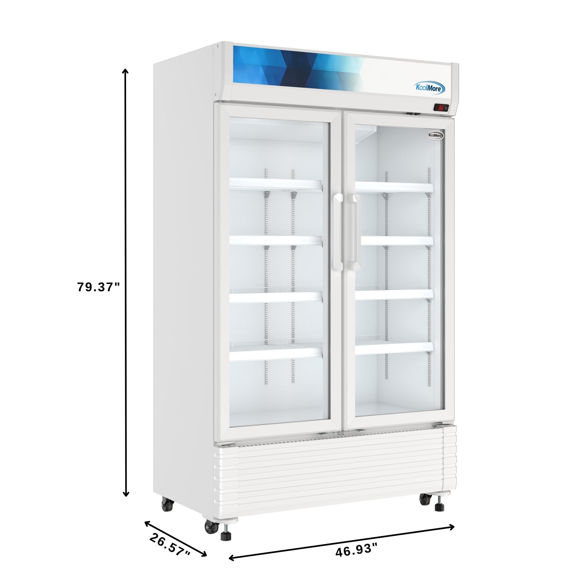 47 in. Commercial 2-Glass Door Merchandiser Refrigerator, 29 cu. ft. in White