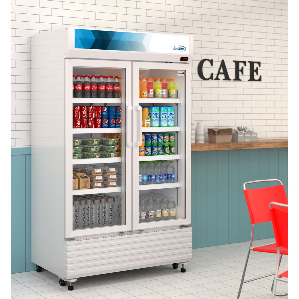 47 in. Commercial 2-Glass Door Merchandiser Refrigerator, 29 cu. ft. in White
