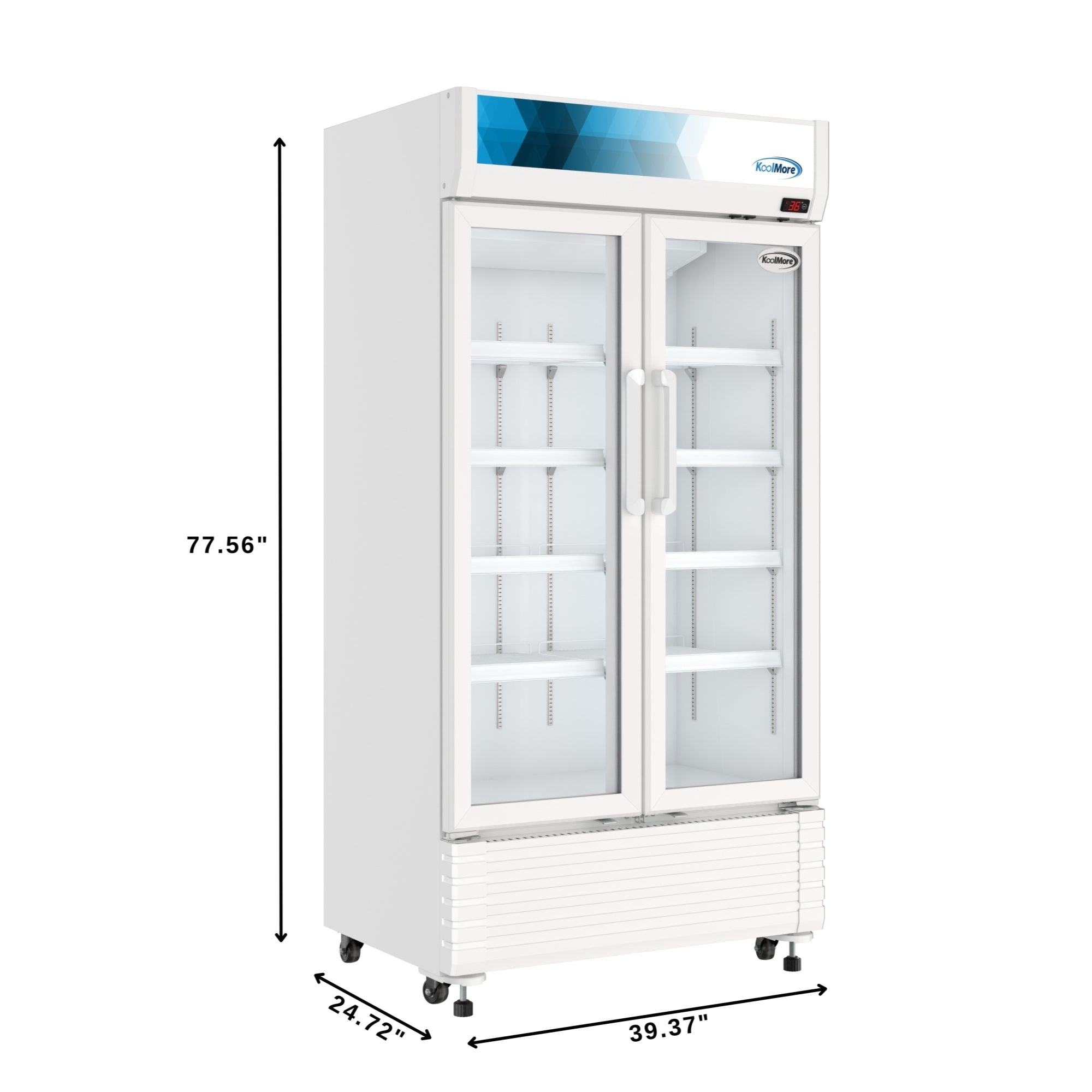 39 in. Commercial 2-Glass Door Merchandiser Refrigerator, 21.9 cu. ft. in White